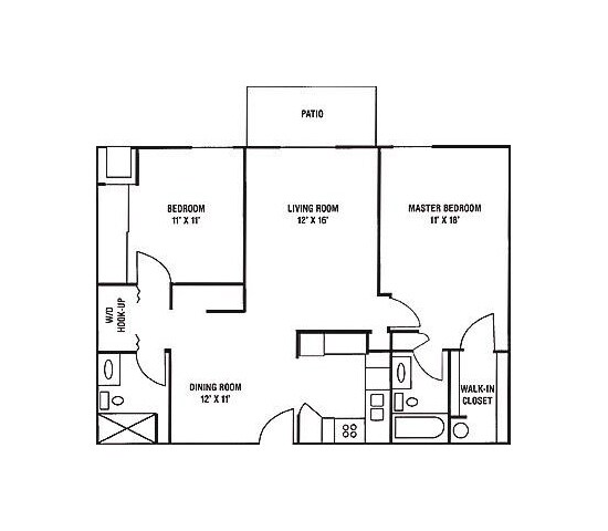 Floor Plan - E1 - 2 Bedroom, 2 Bath