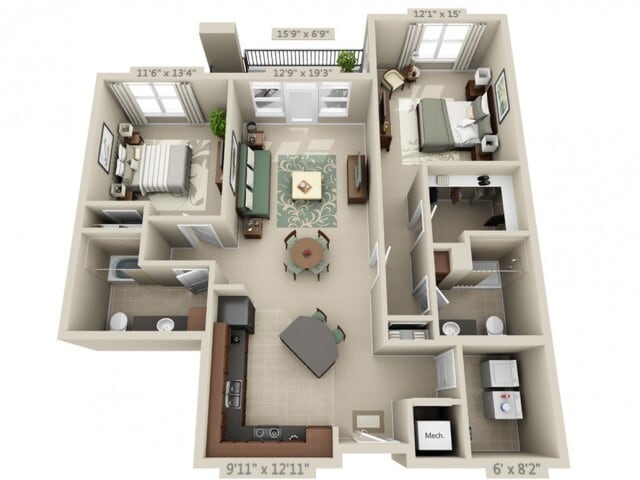 Floor plans are artist’s rendering. All dimensions are approximate. Actual product and specifications may vary in dimension or detail. Not all features are available in every apartment. Prices and availability are subject to change. - Vibrato