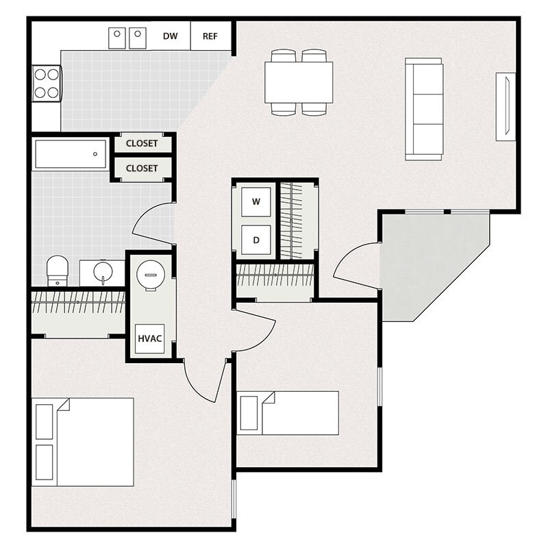 Floor Plan - Two Bedrooms One Bathroom