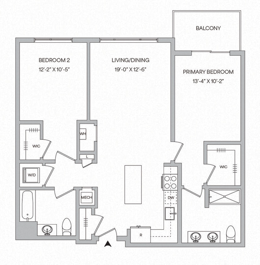Floor Plan - B10 - 2BR 2BA (1095 SF)