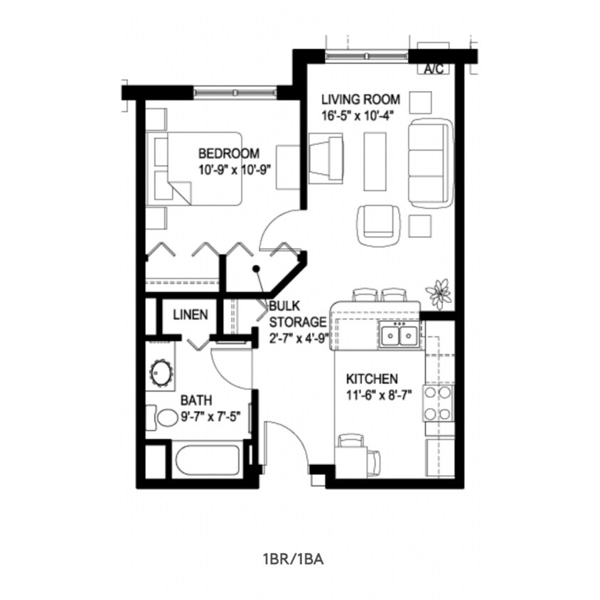 Floor Plan - One Bedroom One Bath