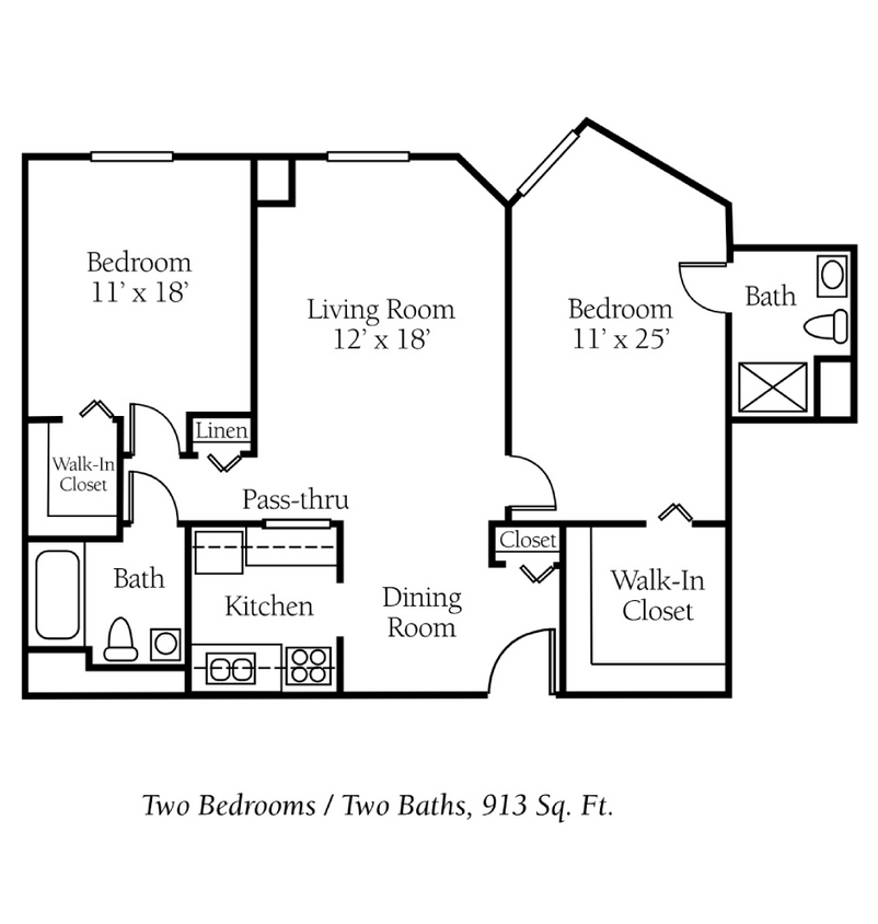 Floor Plan - 2 Bed, 2 Bath B