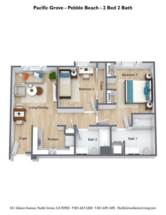 Floor Plan - 2 Bed 2 Bath - Seaside