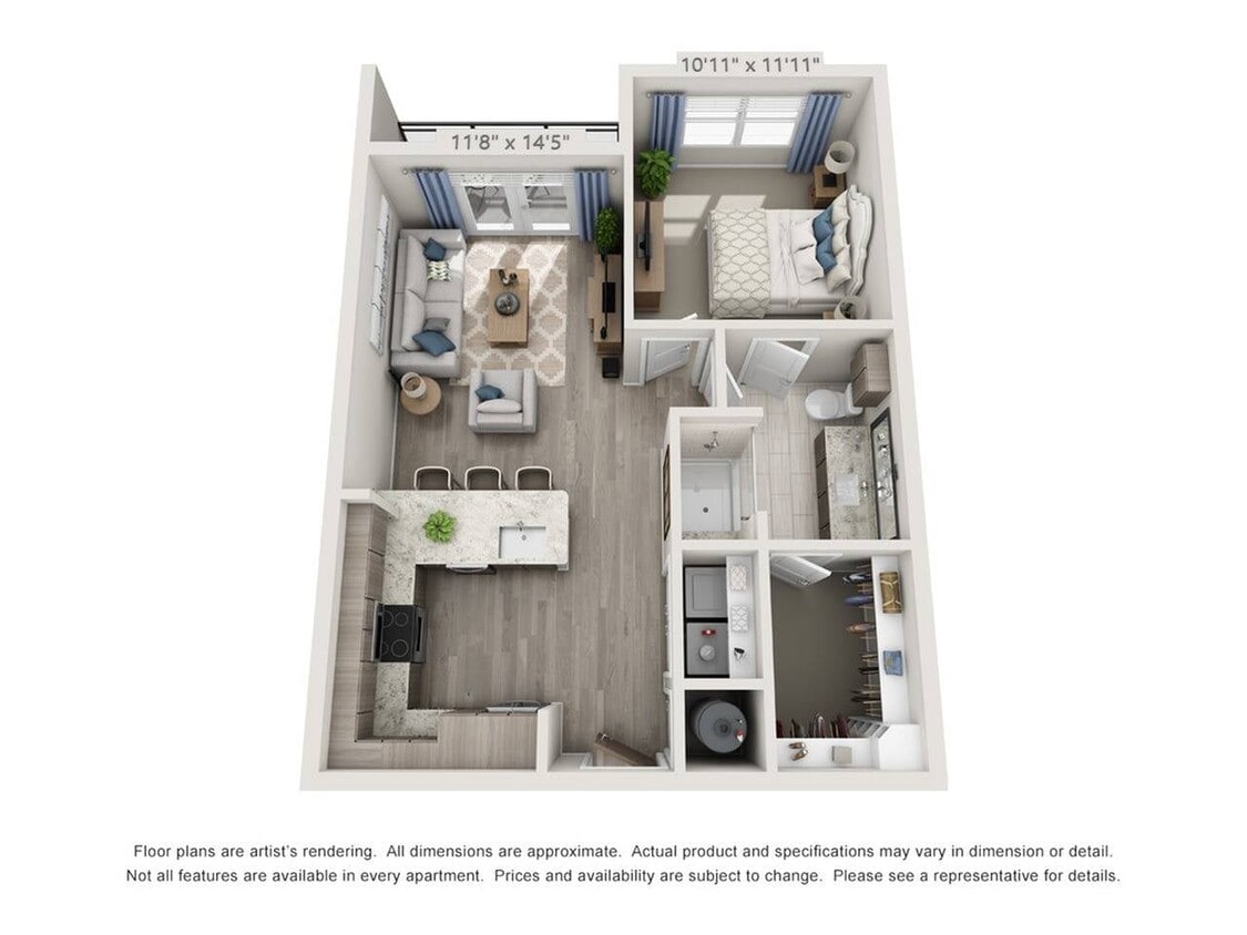 Floor plans are artist’s rendering. All dimensions are approximate. Actual product and specifications may vary in dimension or detail. Not all features are available in every apartment. Prices and availability are subject to change. - A2C