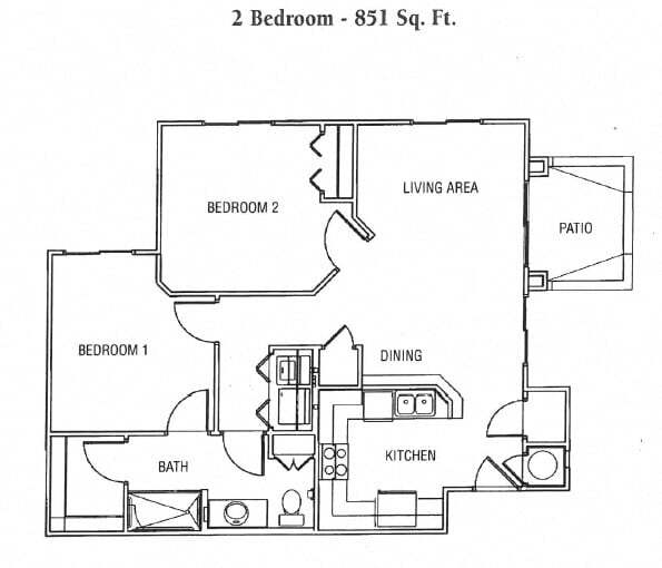 Floor Plan - Two Bedroom One Bathroom Casitas