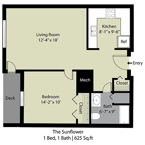 Floor Plan - The Sunflower - 1 Bed/1 Bath
