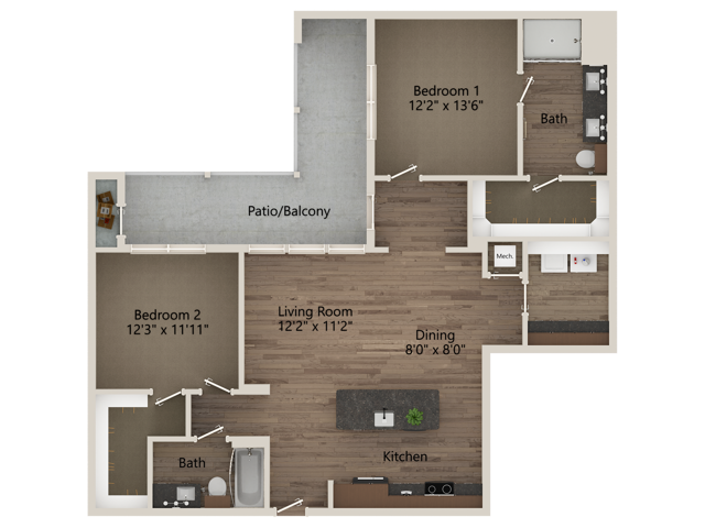 B4 2 Bedroom 2 Bathroom 1248 sq ft - B4