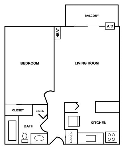Floor Plan - 1 Bedroom w/ Balcony