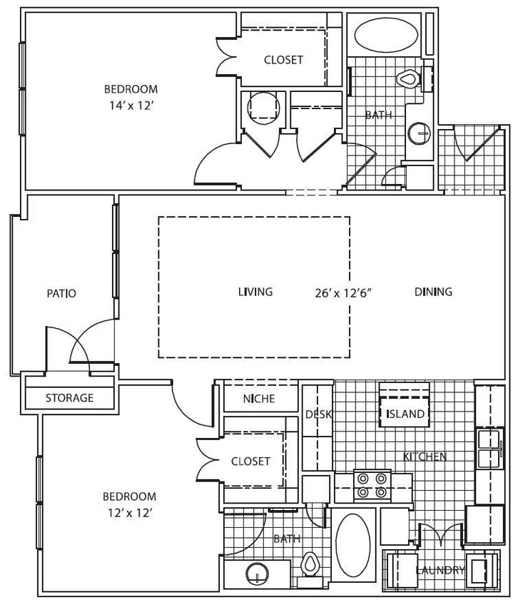 Avana Uptown - Plan 8 - 2 Beds - 2 Baths - 1275 Sq. ft. - Plan 8