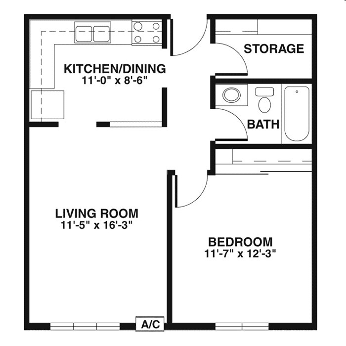 1BR/1BA - 1 Bedroom