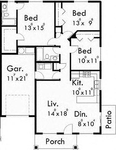 Floor Plan - 3 Bed 2 Bath Townhome