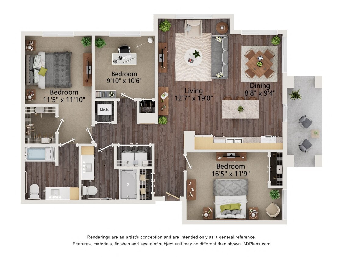 Floor Plan - Three Bedroom - 3AA
