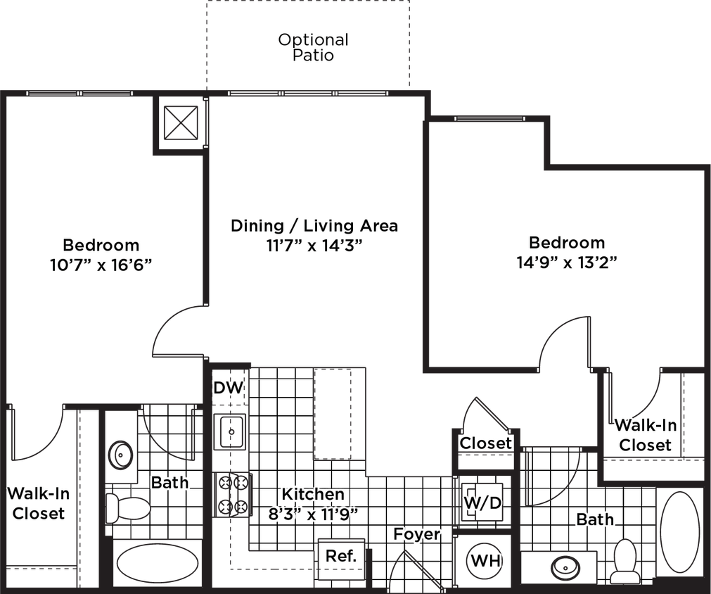 Floor Plan - 2 Bedroom 2 Bath - B7 Affordable 80%