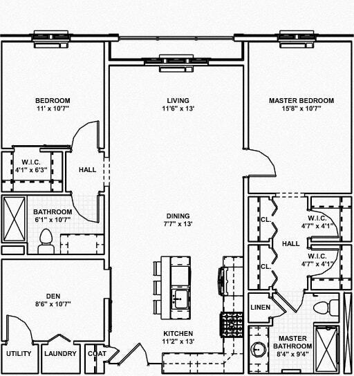 Floor Plan - 4 - 2 Bed, 2 Bath, 1 Den