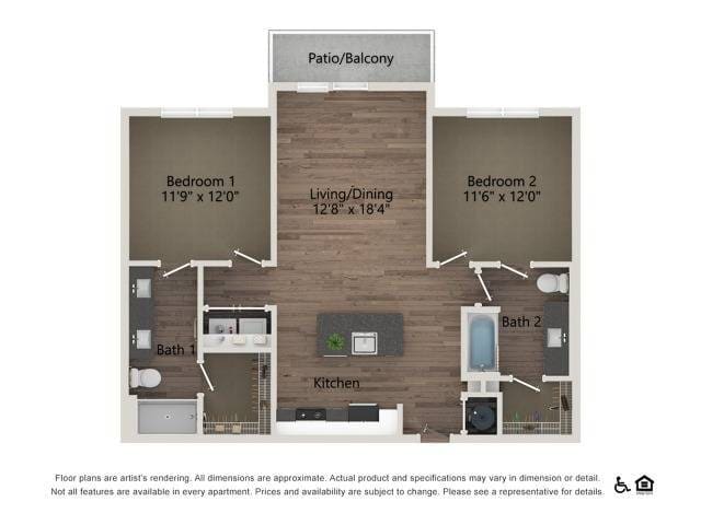 B1C | 2 bed 2 bath | 1026 sq ft - B1C