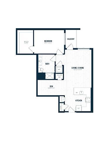 Floor Plan - BA4D | 1 Bed | 1 Bath | Den