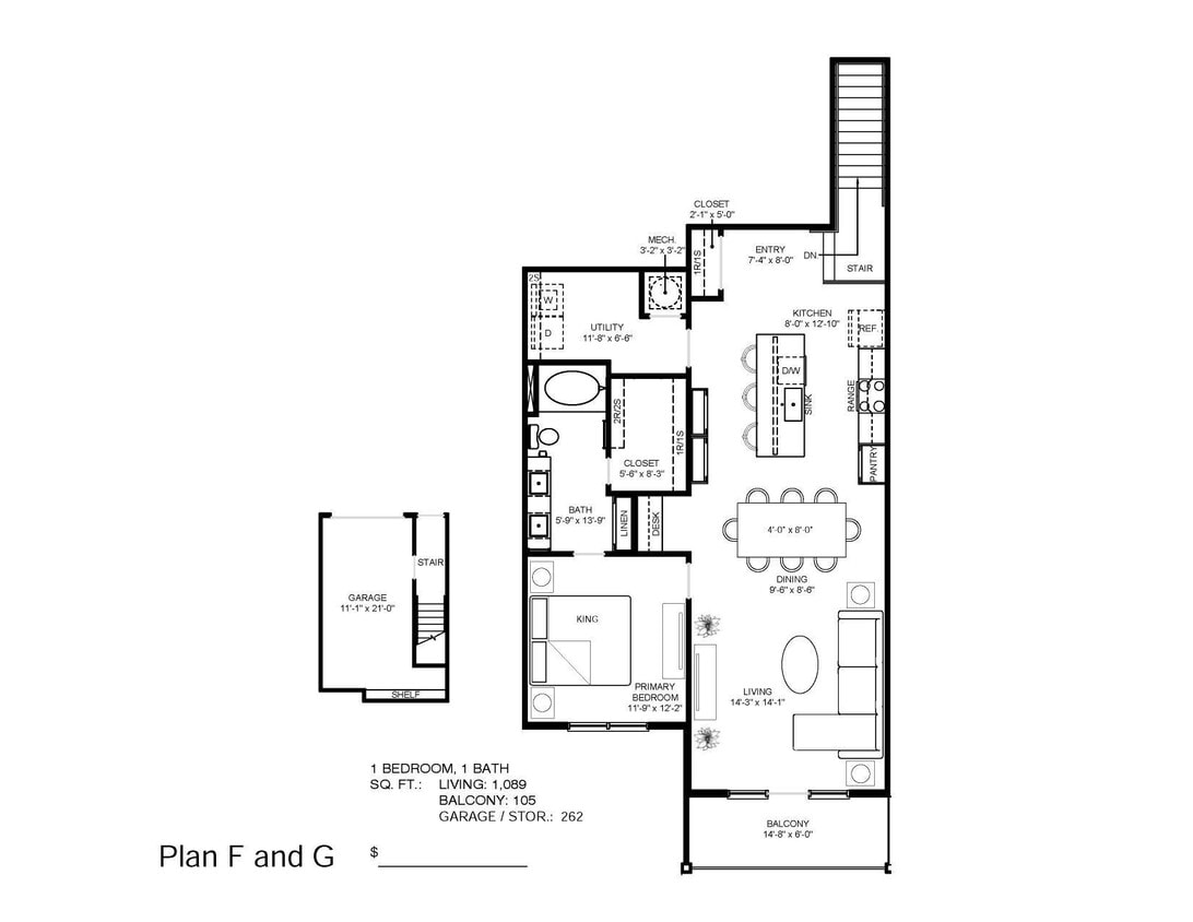Floor Plan - 1 Bedroom 1 Bath 2nd Floor