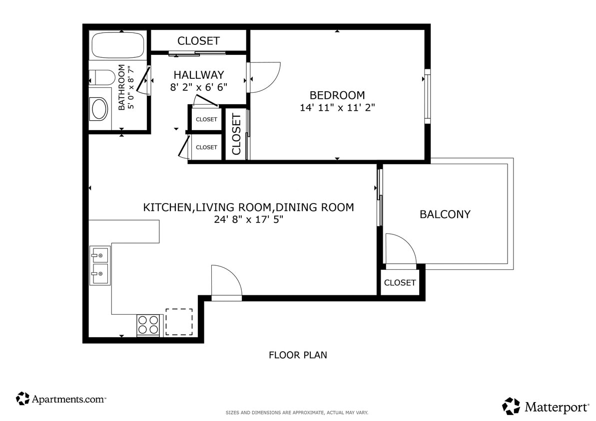 1BR, 1BA - 716SF - One Bedroom