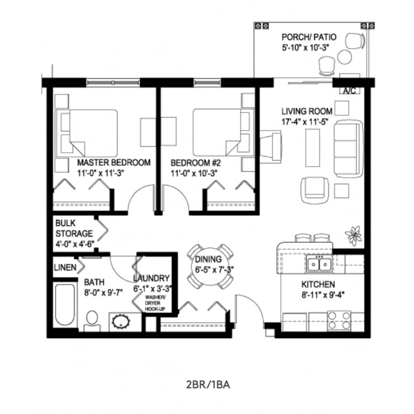 Floor Plan - Two Bedroom One Bath 