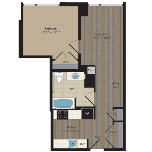 Floor Plan - 1 Bed/1 Bath 1.1d - 60%