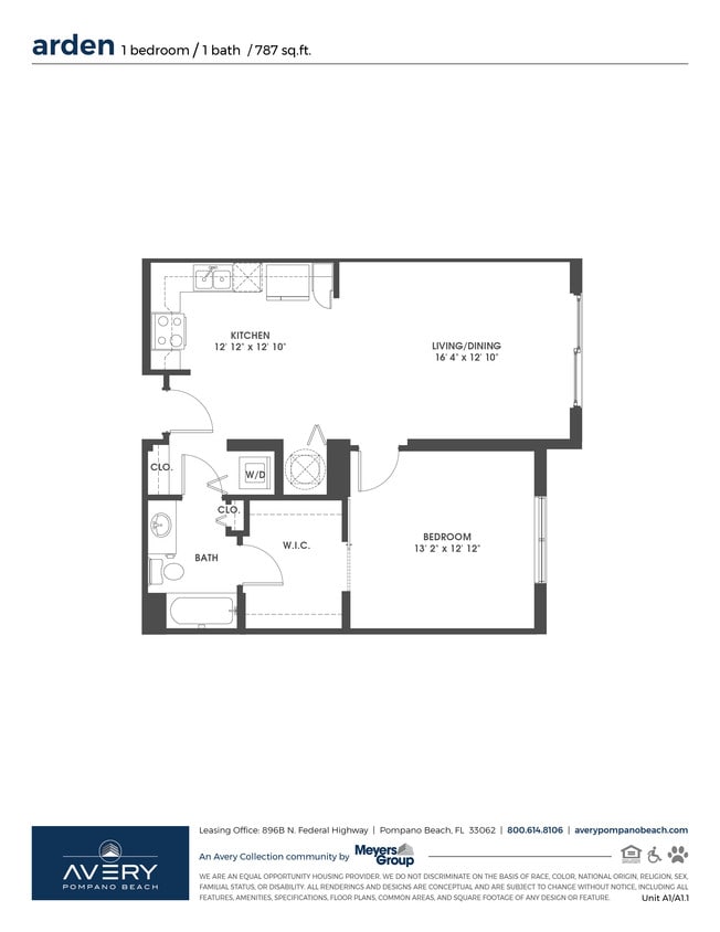 Floor Plan - A1.1-1x1 Arden
