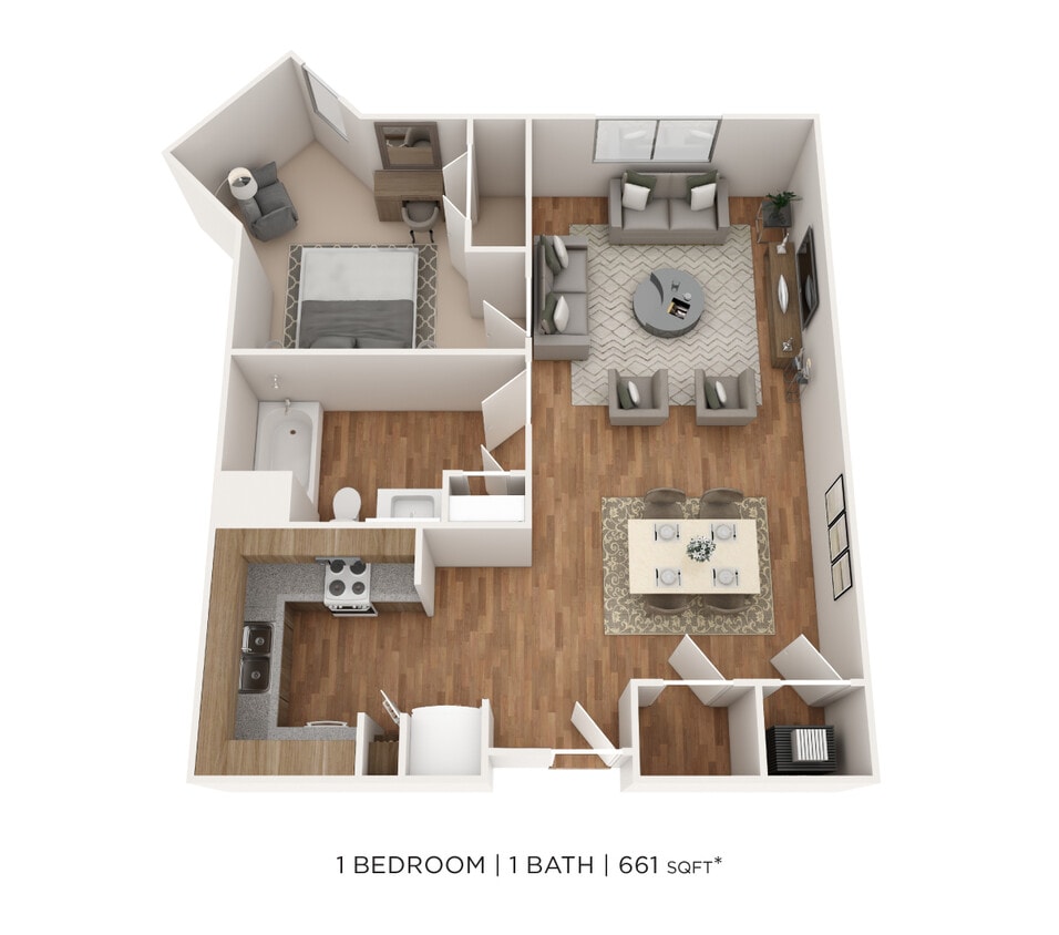 Floor Plan - One Bedroom- 661 sqft