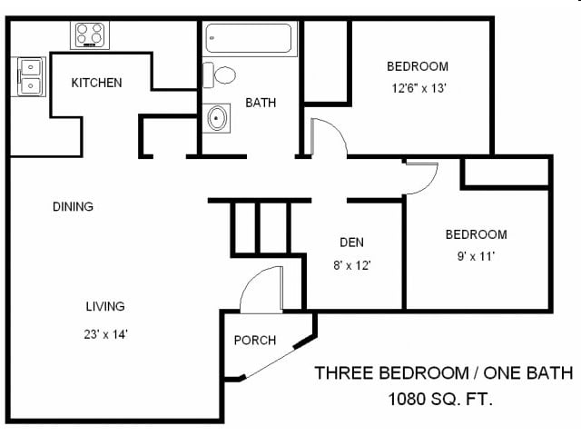 3BR/1BA - Three Bedroom