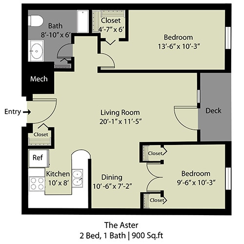 Floor Plan - The Aster - 2 Bed/1 Bath