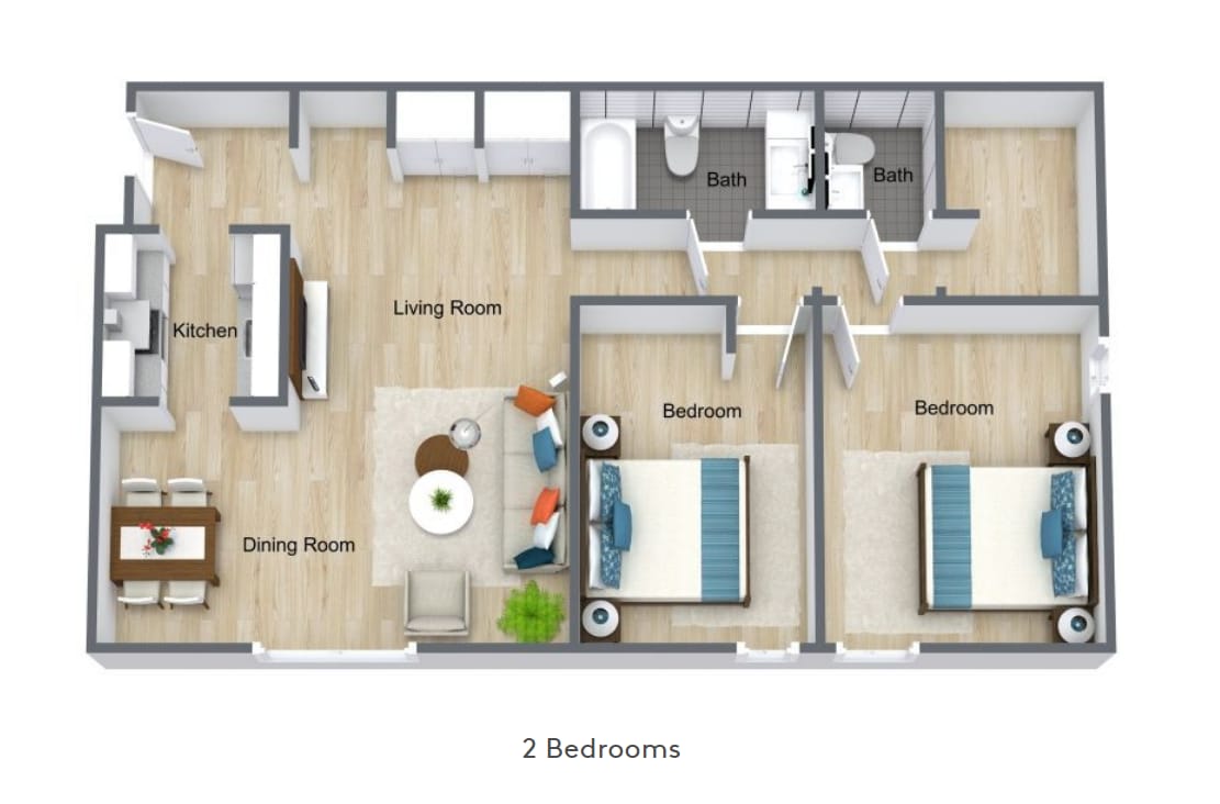 Floor Plan - Two Bedroom, One And A Half Bathroom | 1