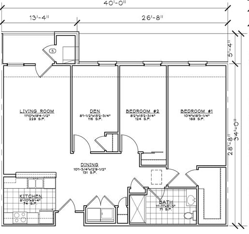 Floor Plan - 2 Bedroom Unit w/Den