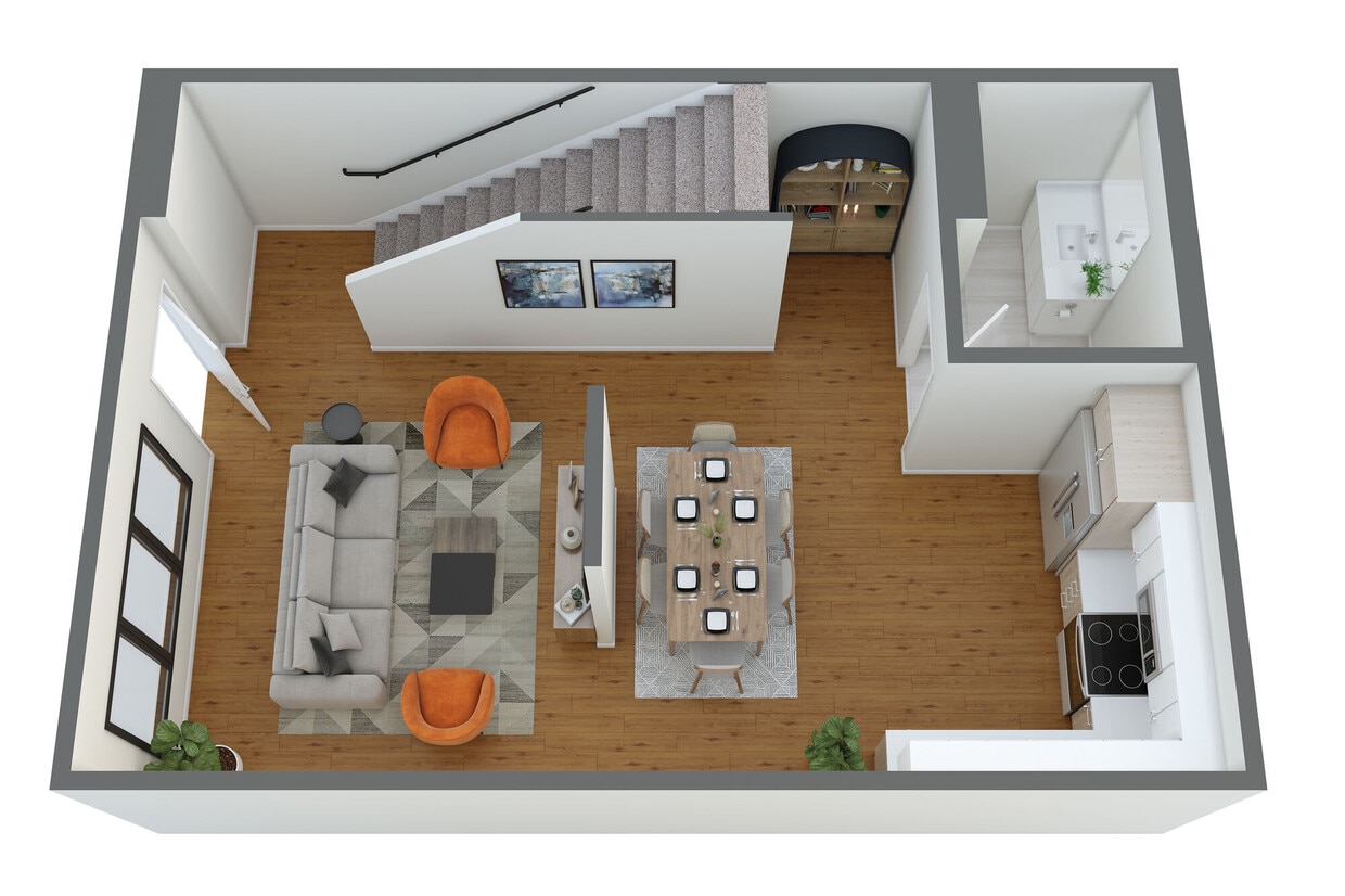 Floor Plan - T3 1 Bed/1.5 Bath Townhome