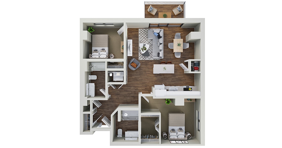Floor Plan - Cardinal - 2 Bedroom 2 Bath (B4)