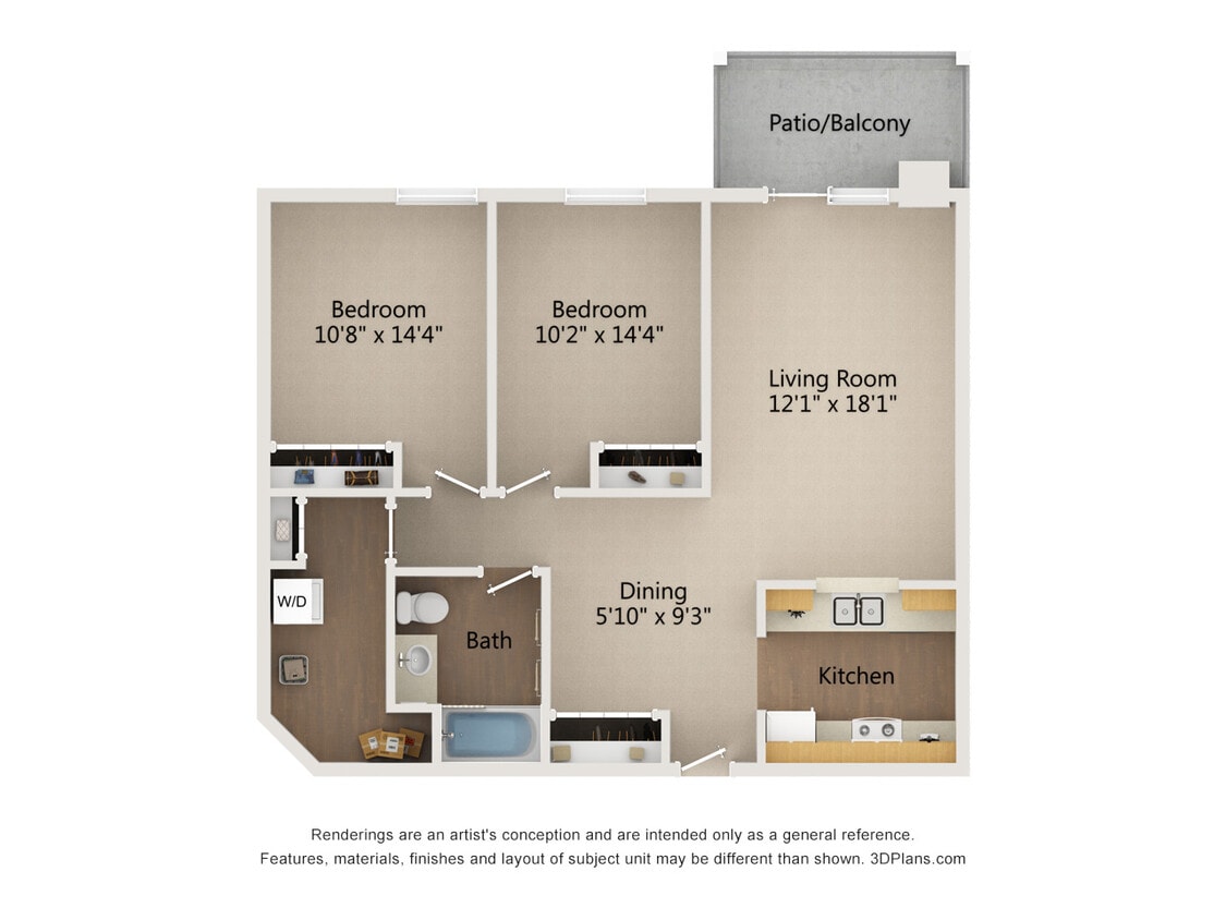 Floor Plan - 2 Bed 1 Bath (B)