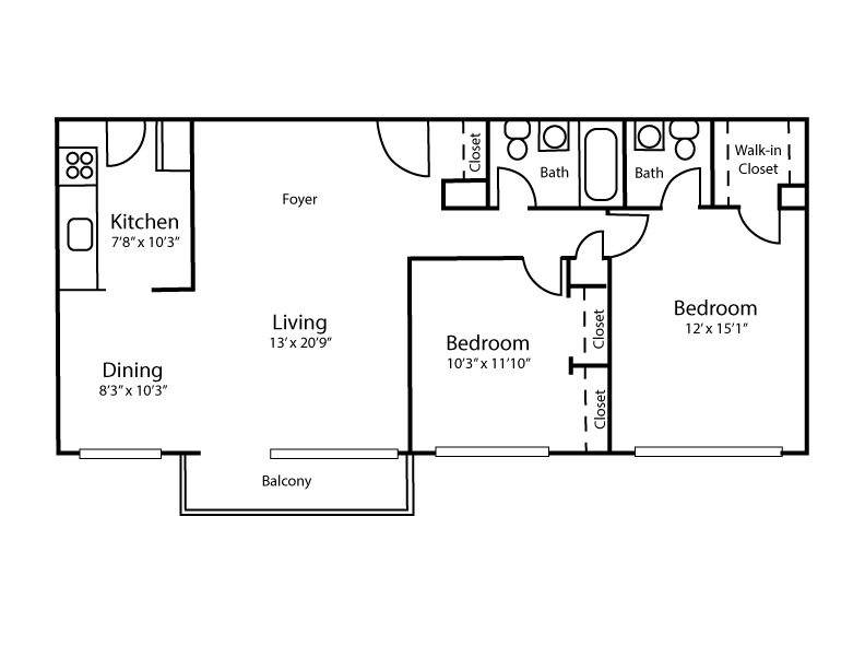 Floor Plan - 2 Bedroom 1.5 Bathroom