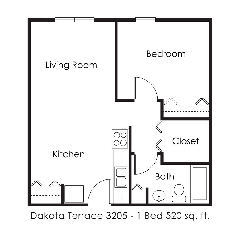 Floor Plan - 1 Bed 1 Bath | 520 sqft