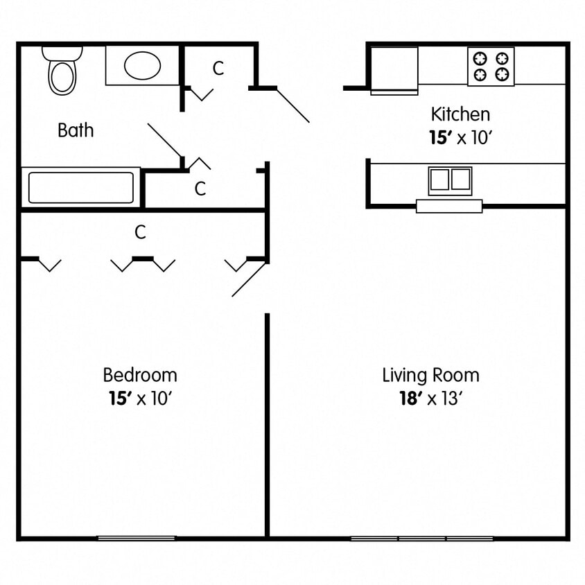 Floor Plan - .One Bedroom Apartment