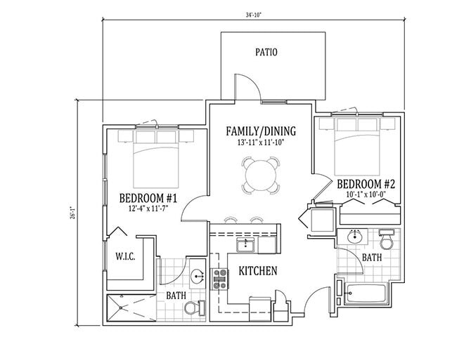 Floor Plan - 2 Bed, 2 Bath  B3