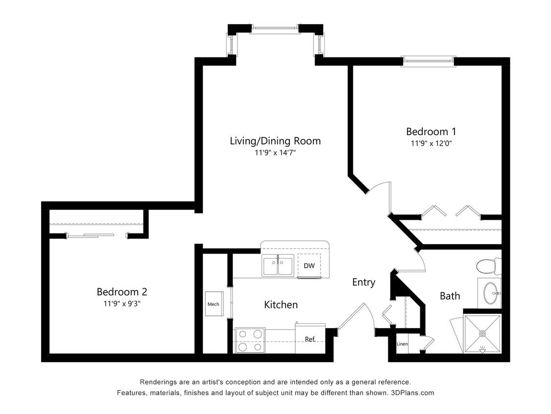 Floor Plan - 1 Bedroom with Den