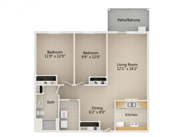 Floor Plan - 2 Bed 2 Bath (F)