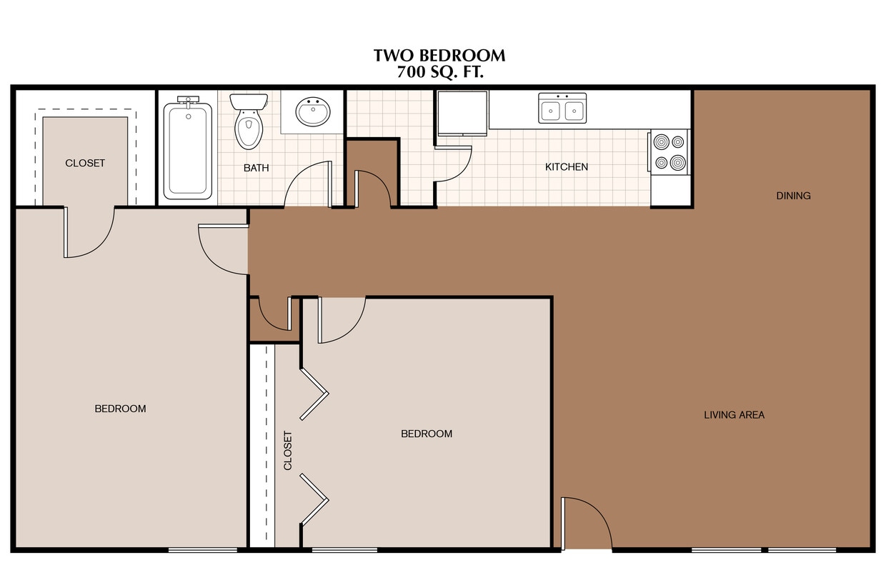 700 Sq. FT. - 2 Bedroom
