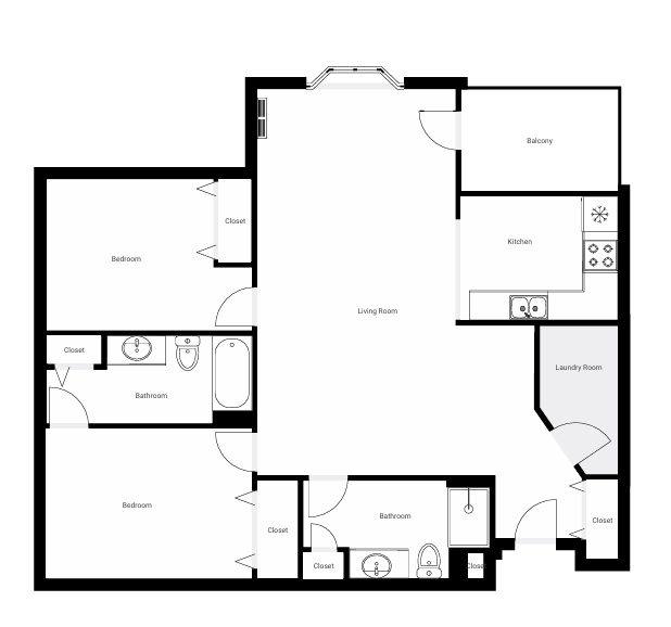 Floor Plan - 2 Bed/ 2 Bath