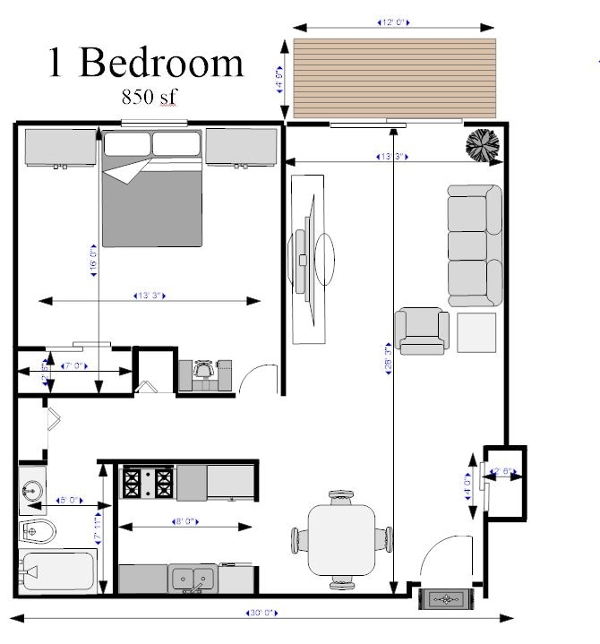 1BR/1BA - 1 bedroom N