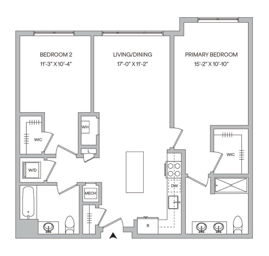 Floor Plan - B01 - 2BR 2BA (1030 SF)
