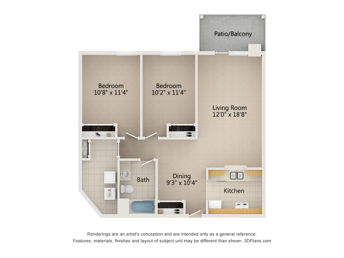 Floor Plan - 2 Bed 1 Bath (E)