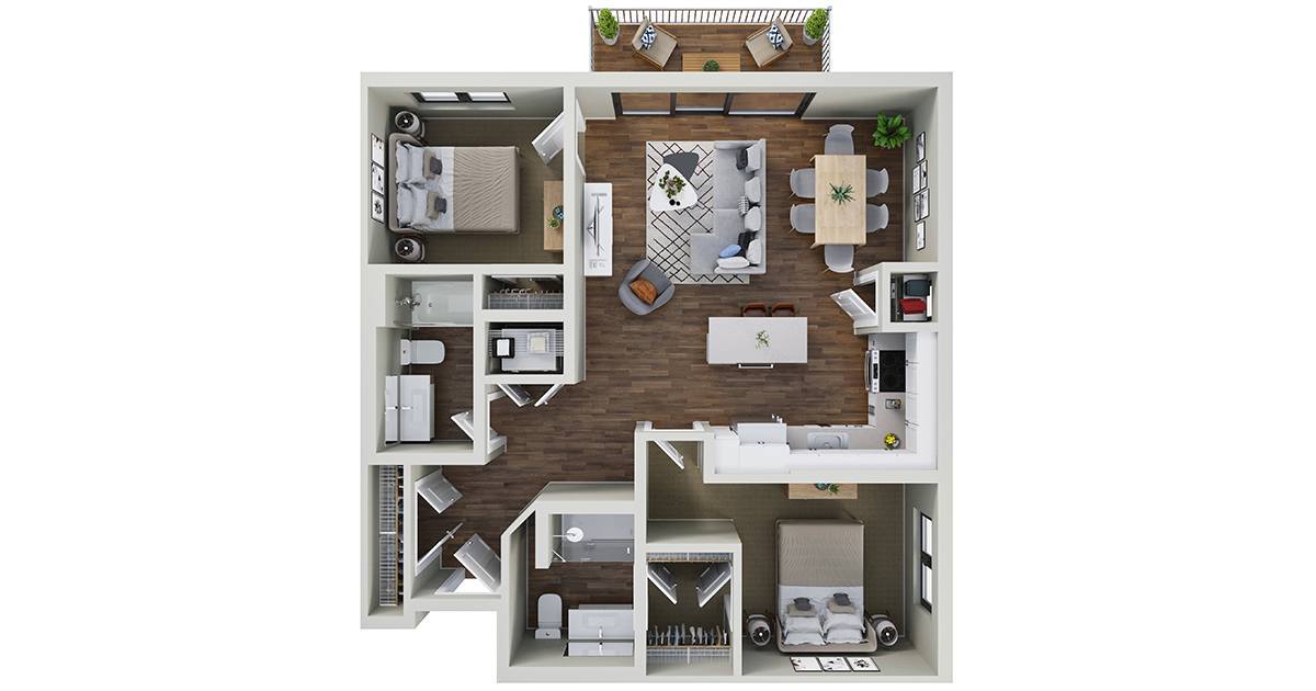 Floor Plan - Fern Glen - 2 Bedroom 2 Bath (B)