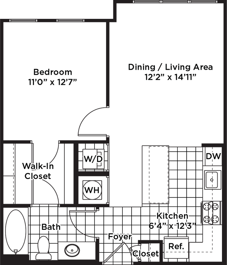 Floor Plan - 1 Bedroom 1 Bath - A7