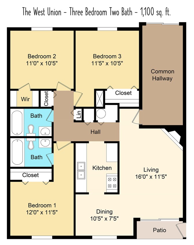 Floor Plan - Three Bedroom Two Bath