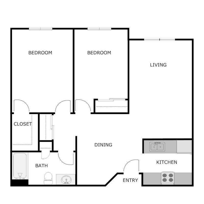 Floor Plan - 2 Bedrooms 1 Bathroom