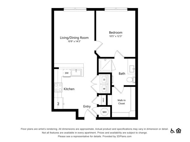A1A | 1 bed 1 bath | 624 sq ft - A1A