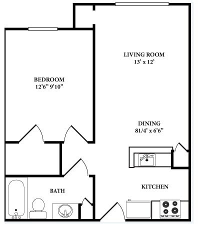 Floor Plan - One Bedroom One Bathroom A1 60%